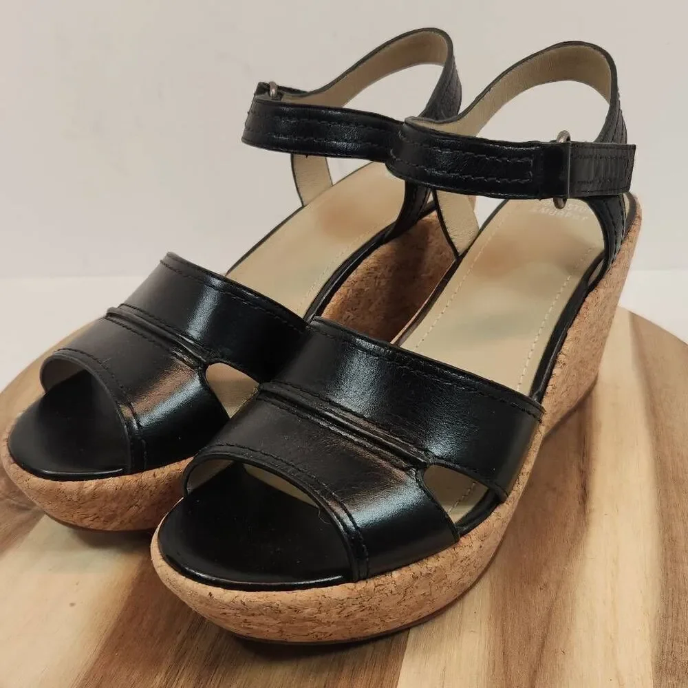 JOHNSTON & MURPHY Alicia Wedge Sandal - Black Leather Women's Size 9